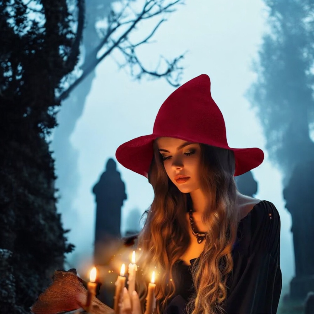 Whimsical Burgundy Witch Hat‎ Lightweight Stylish Knit Style One Size
